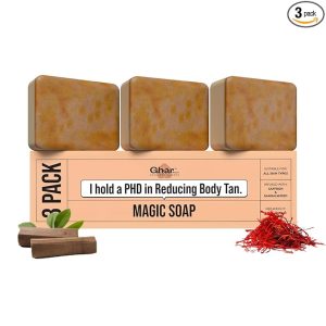 Ghar Soaps Sandalwood & Saffron Magic Soaps For Bath (300 Gms Pack Of 3) | Paraben Free | Chandan & Kesar Bath Soap | Handmade Soaps For Glowing | Skin Brightening Soap For Men & Women
