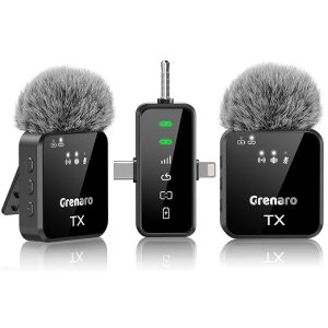 GRENARO 3-in-1 mic for YouTube Wireless for iPhone/Android/Camera - Microphone for Recording with LED Display, 164ft Range, Mute/Reverb/Noise Reduction for YouTube, Live Streaming, Vlogging